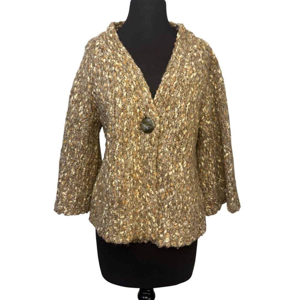 Leo & Nicole Womens Cardigan Sweater Brown XL Wool Blend Open Front Button